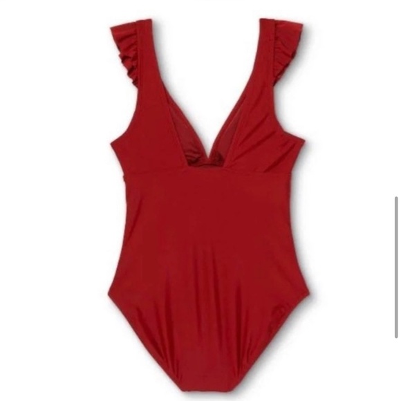 Kona Sol One Pc Ruffle Shoulder Swimsuit Sz 16W Ruched Brick Red - Picture 4 of 10